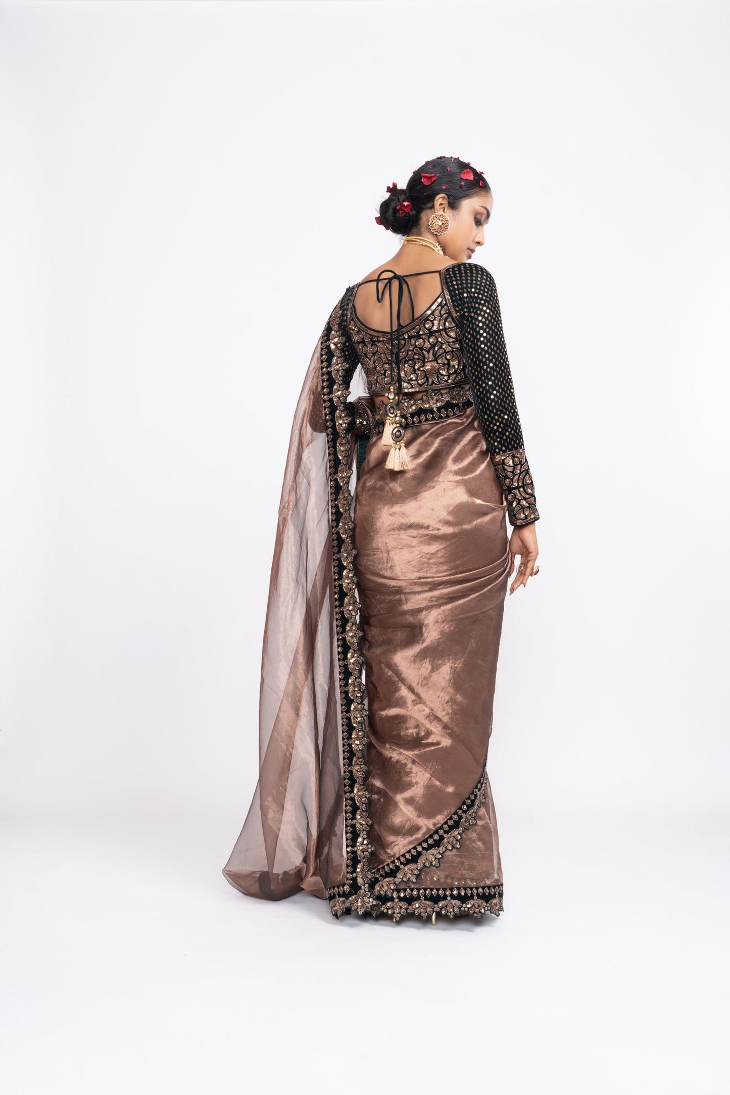 Deep Green Tissue Saree Set