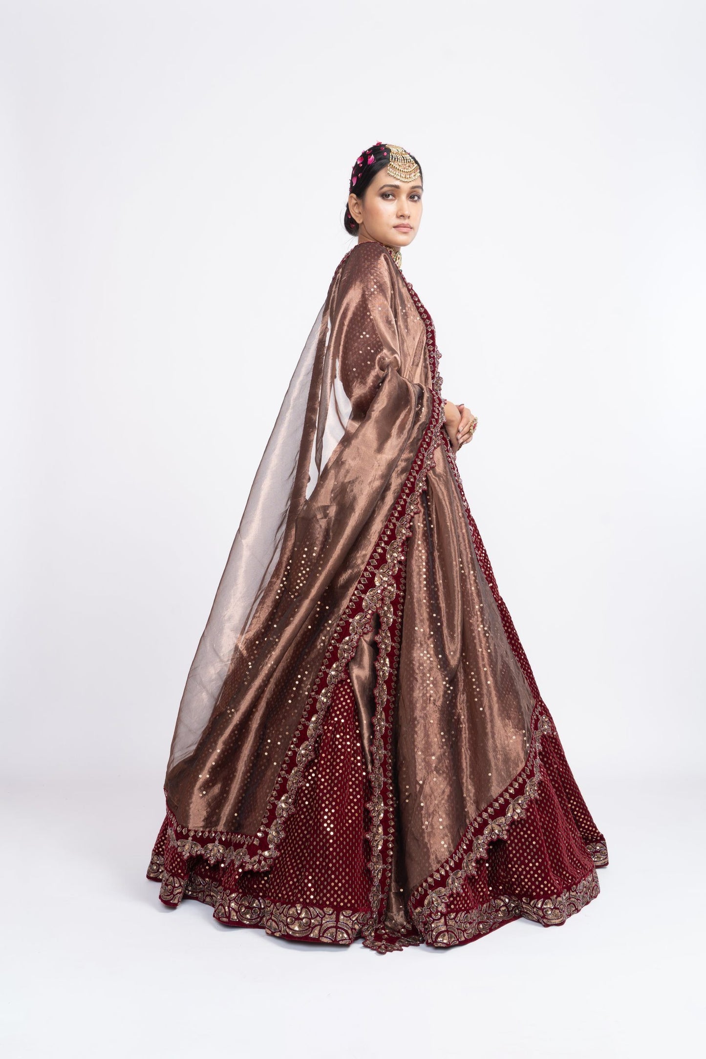 Mahroon Dense Dot Lehenga Set