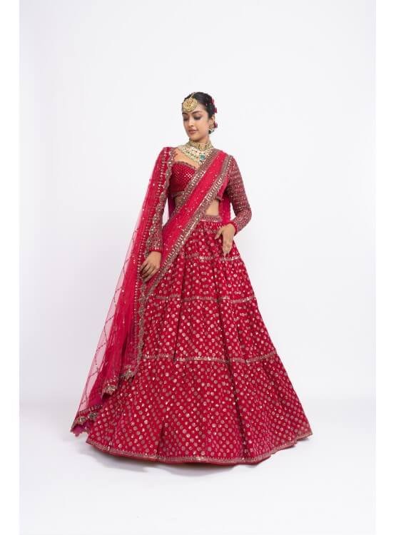 Red Floral Lehenga Set