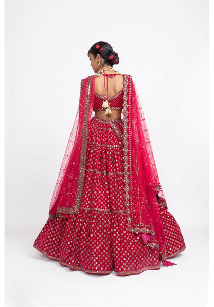 Red Floral Lehenga Set