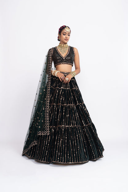 Deep Green Full Tier Lehenga Set