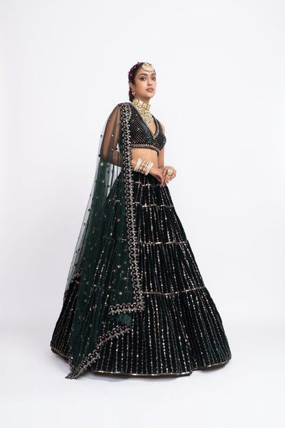 Deep Green Full Tier Lehenga Set