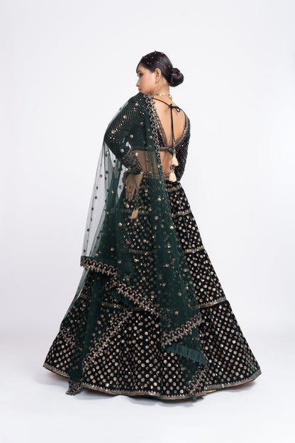 Deep Green Floral Lehenga Set