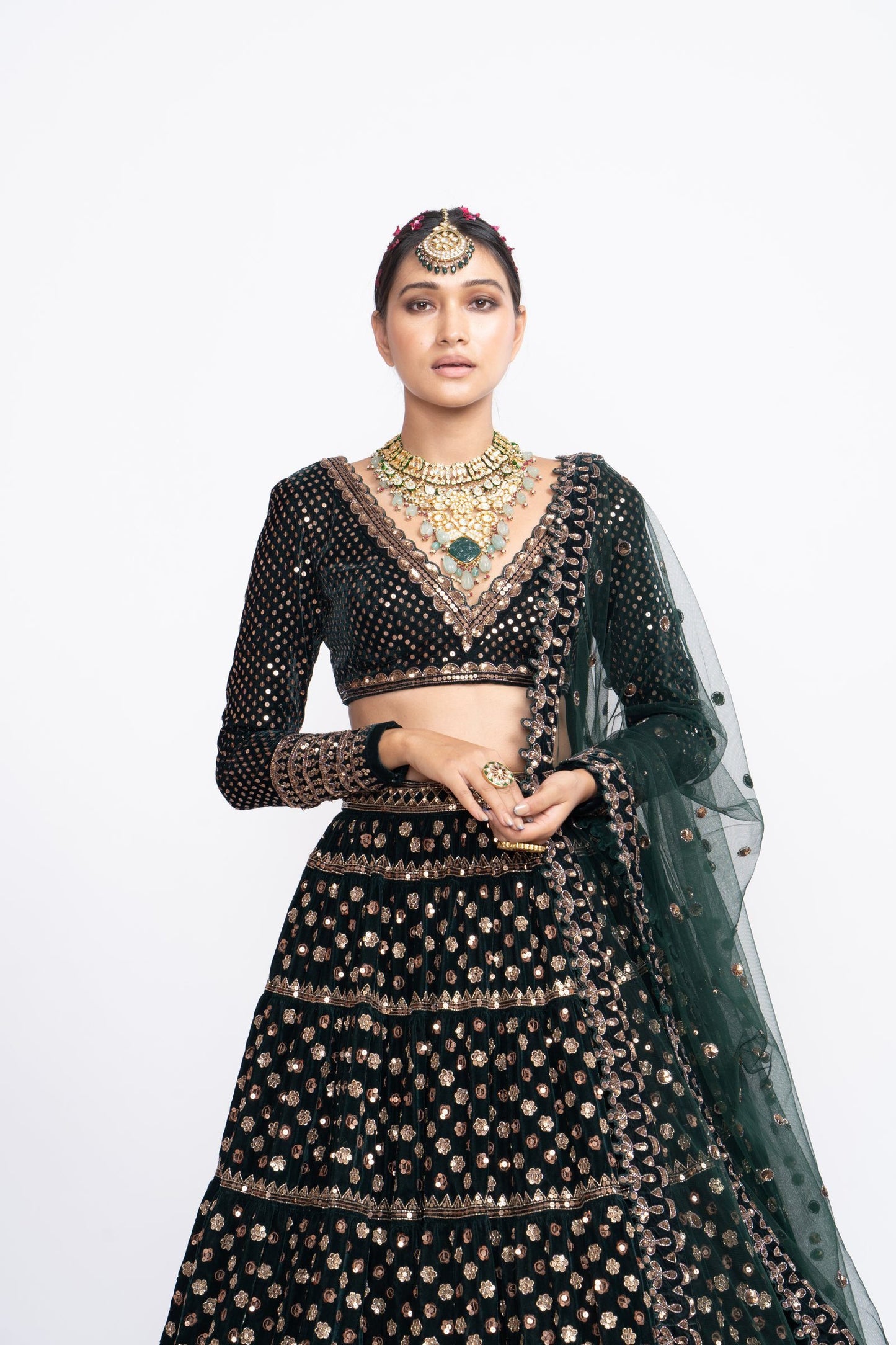 Deep Green Floral Lehenga Set