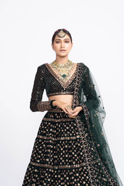 Deep Green Floral Lehenga Set