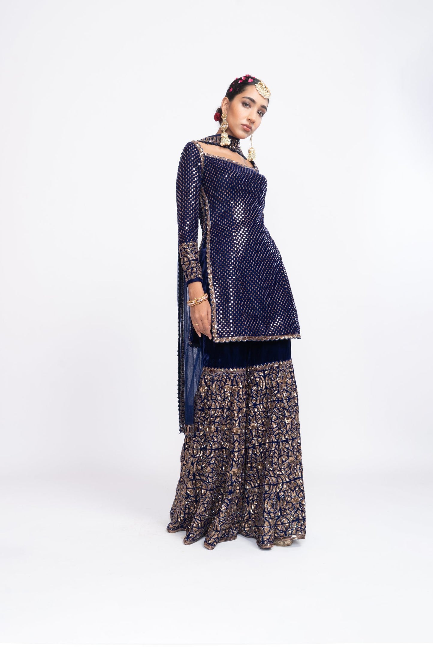 Navy Blue Kurta Sharara Set