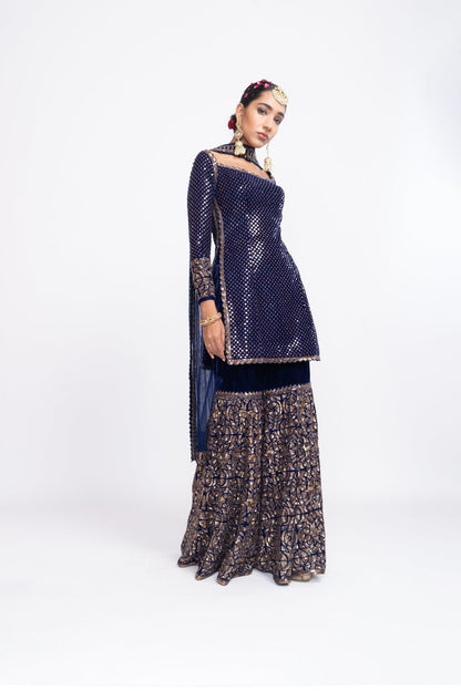 Navy Blue Kurta Sharara Set