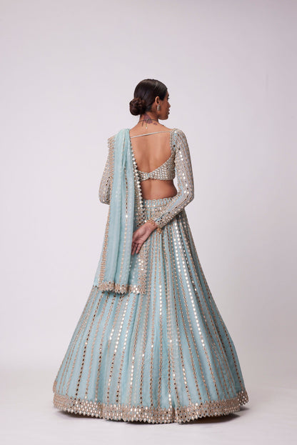 Powder Blue Linear Embroidered Lehenga Set