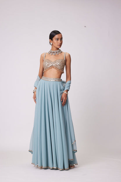 Powder Blue Mirror Embroidered Lehenga Pants set