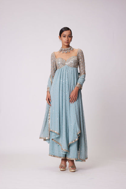 Powder Blue Mirror Embroidered Kurta Set