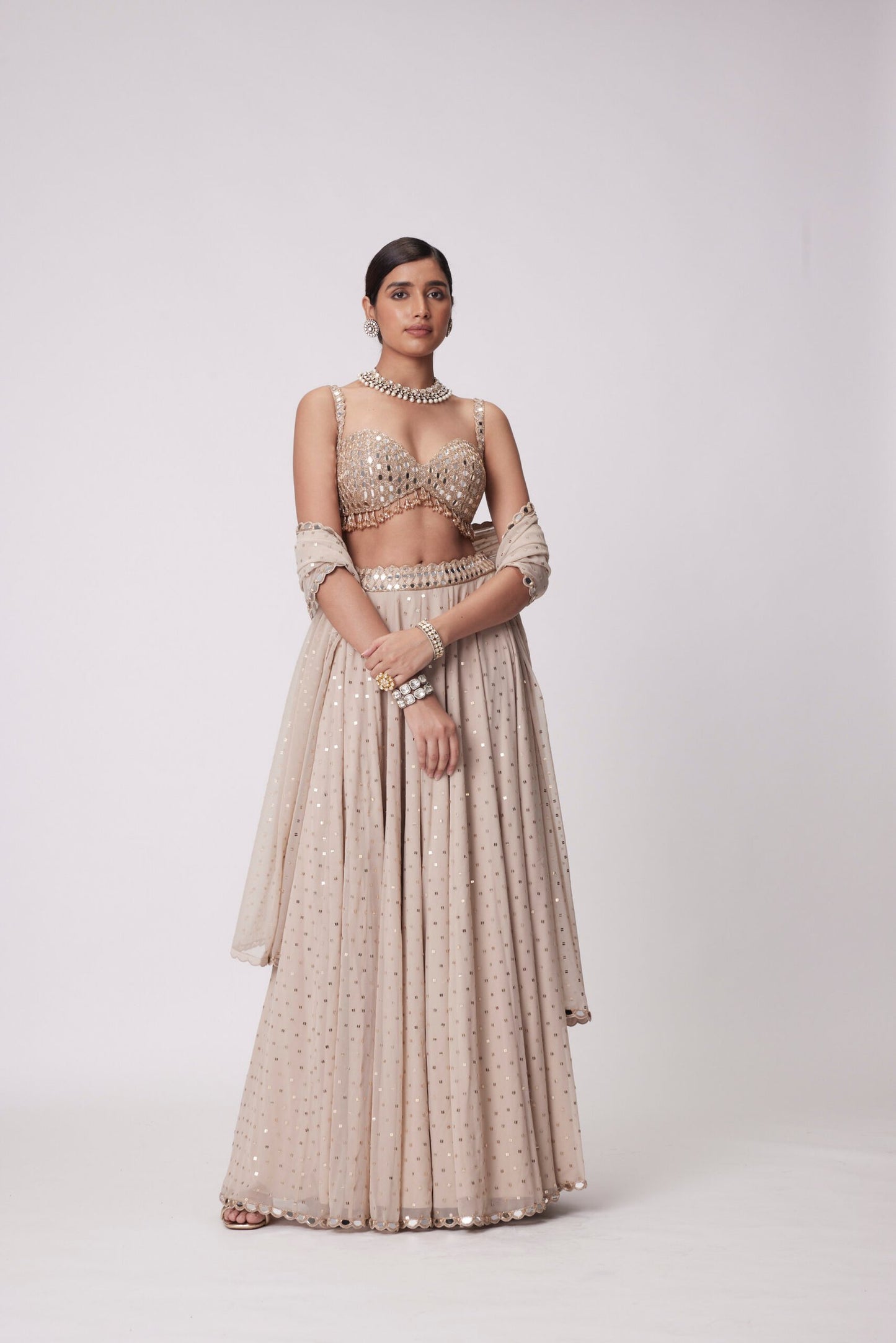 Light Beige Georgette Lehenga Pants  Set