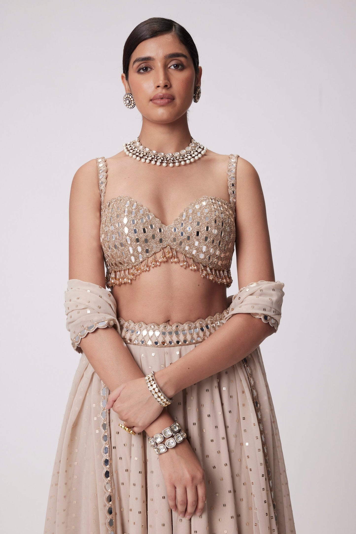 Light Beige Georgette Lehenga Pants  Set
