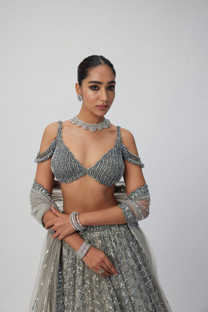 Crystal Grey Sequins embroidered Lehenga Set