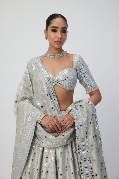 Silver Shimmer Organza Lehenga Set