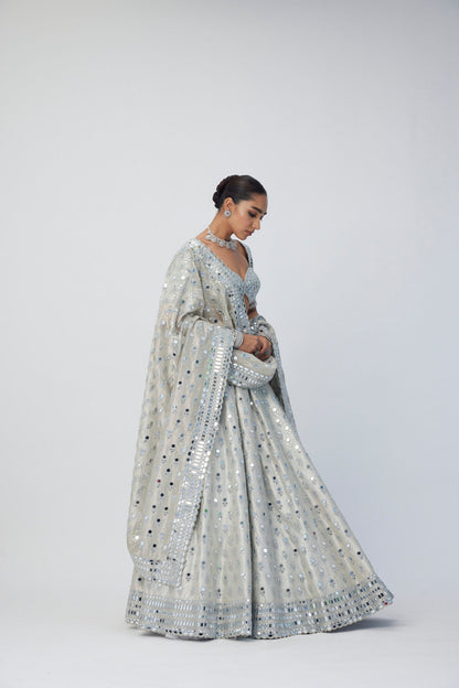 Silver Shimmer Organza Lehenga Set