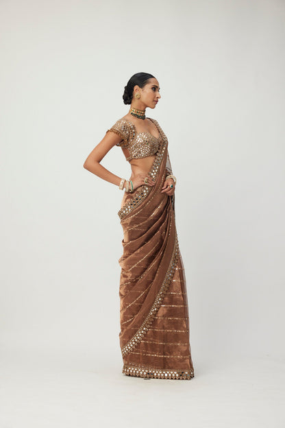 Copper  Shimmer Organza Saree Set