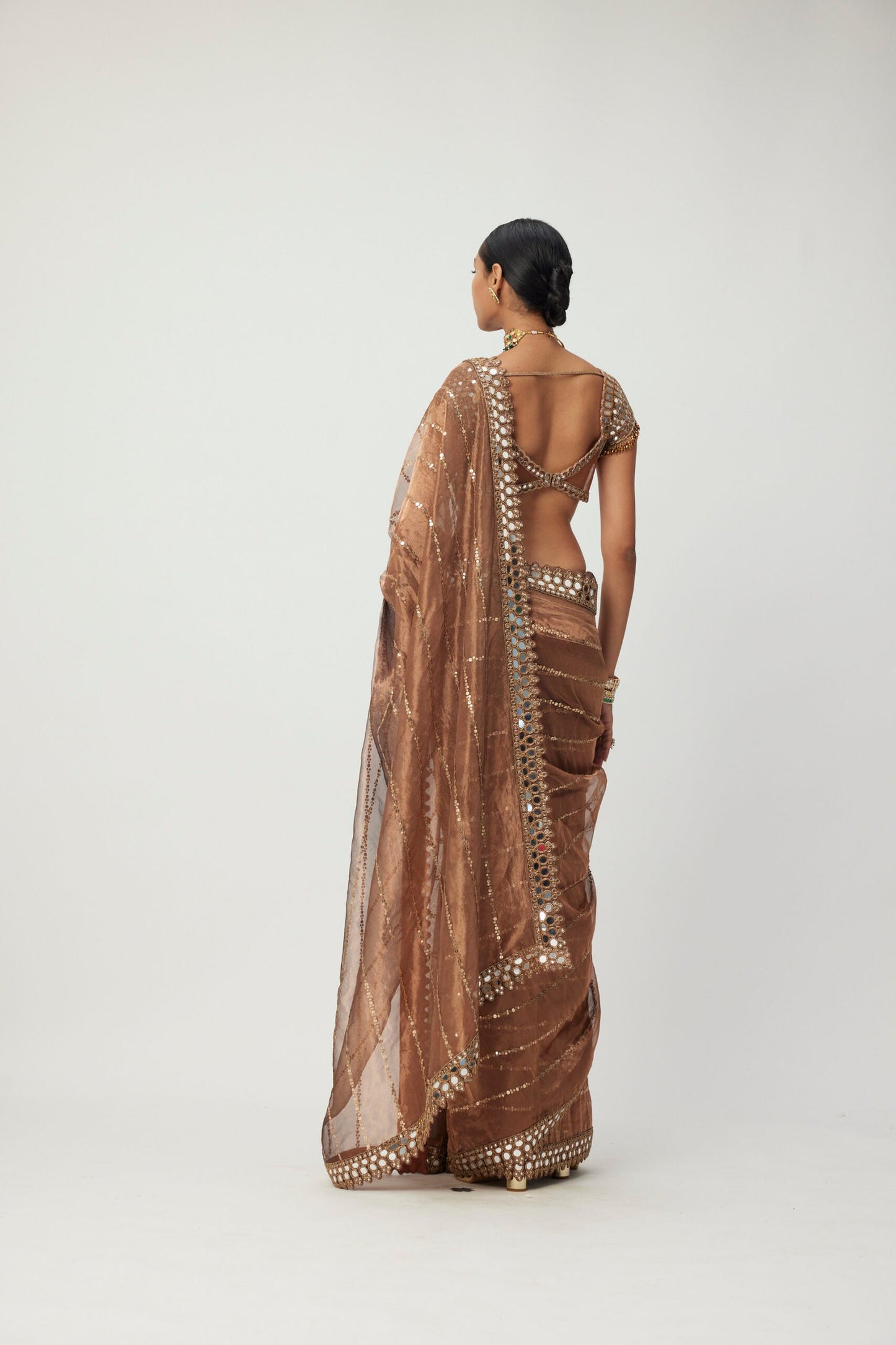 Copper  Shimmer Organza Saree Set