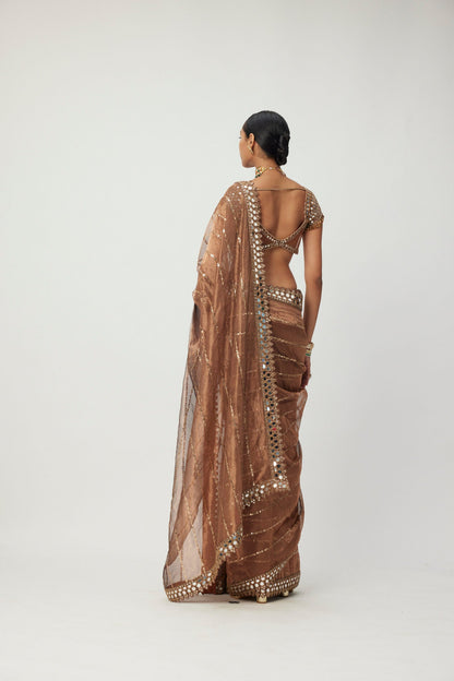 Copper  Shimmer Organza Saree Set