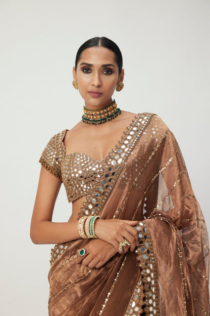 Copper  Shimmer Organza Saree Set