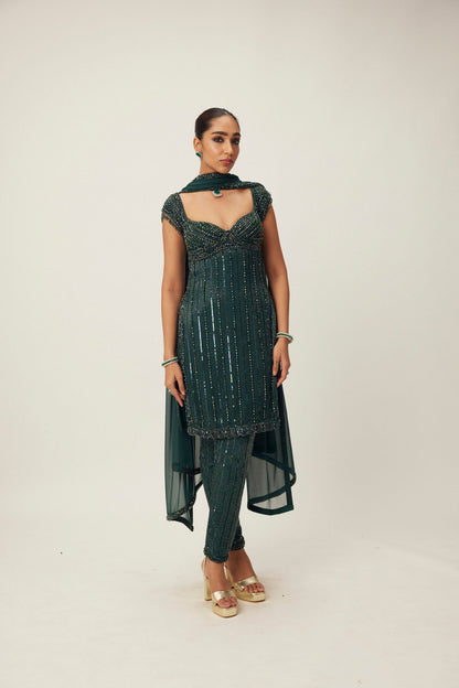 Dark Jade Green crystal Embellished Kurta Set