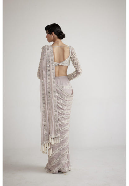 Ash Pink Chandelier Pearl Drop Saree Set