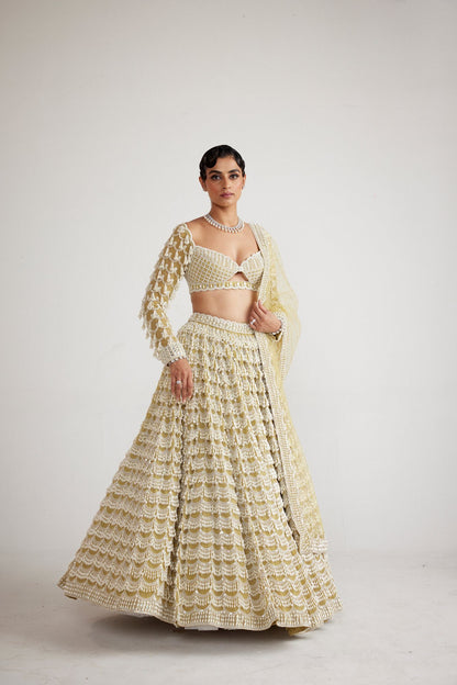 Fern Green Chandelier Pearl Drop Heavy Lehenga set