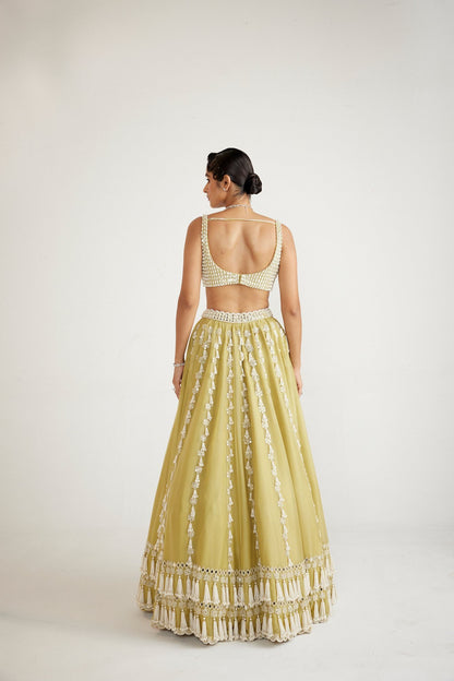 Fern Green Chandelier Pearl Drop Lehenga set