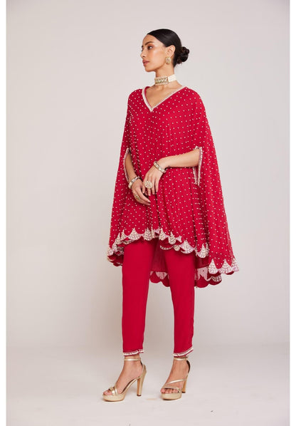 Crimson Red Asymmetrical Cape Set