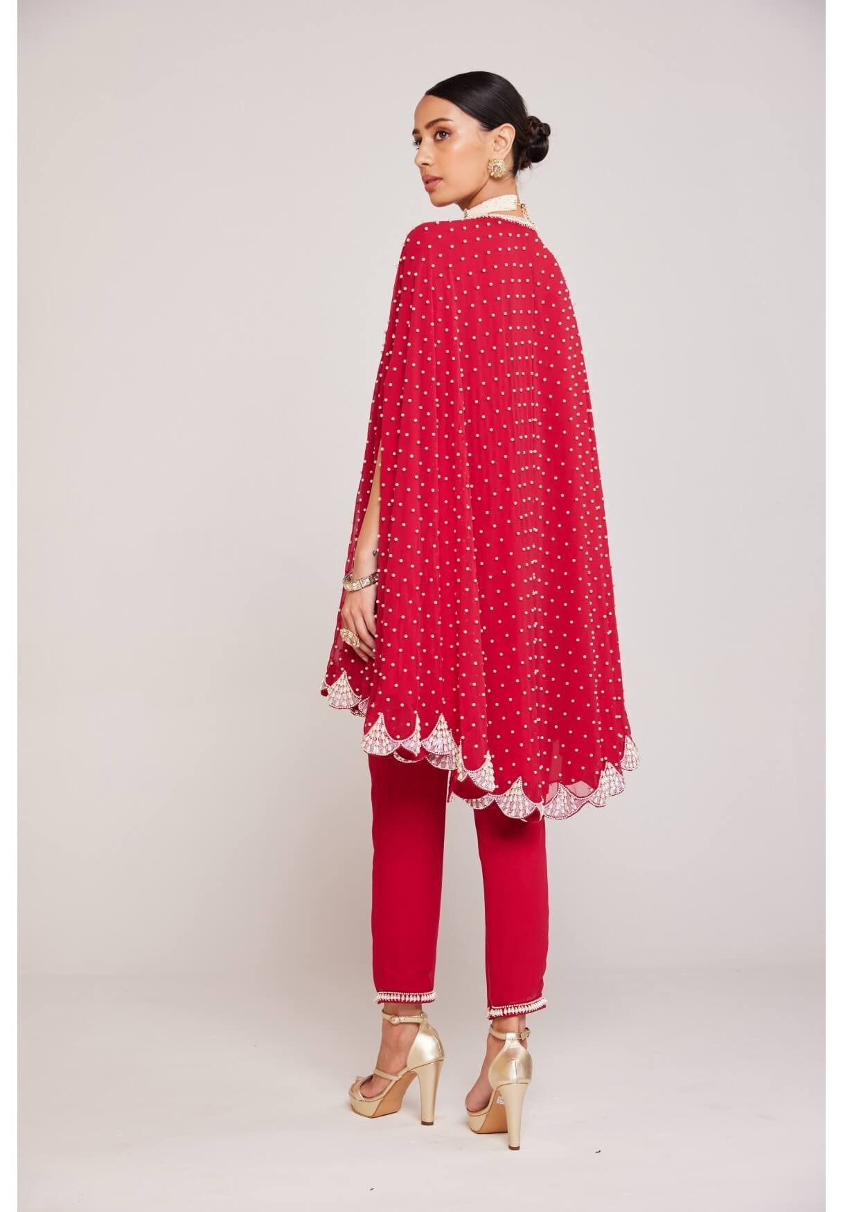 Crimson Red Asymmetrical Cape Set