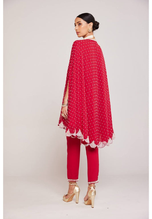Crimson Red Asymmetrical Cape Set