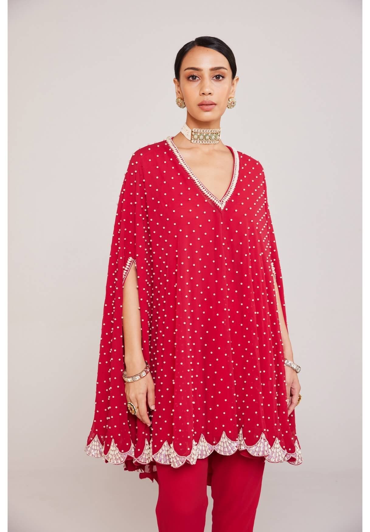 Crimson Red Asymmetrical Cape Set