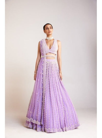 Lilac V Neck Pearl Chandelier Lehenga Set
