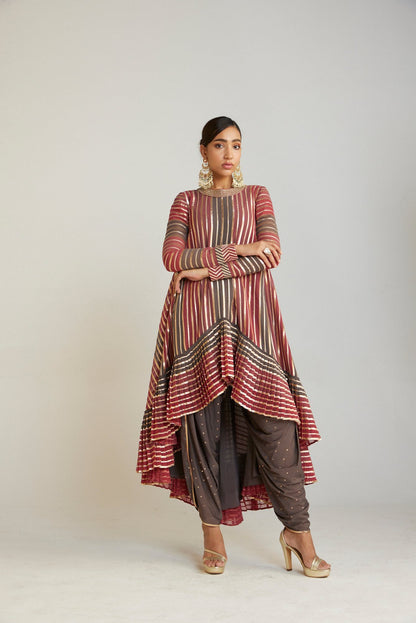 Charcoal Grey Asymmetrical Kurta Set