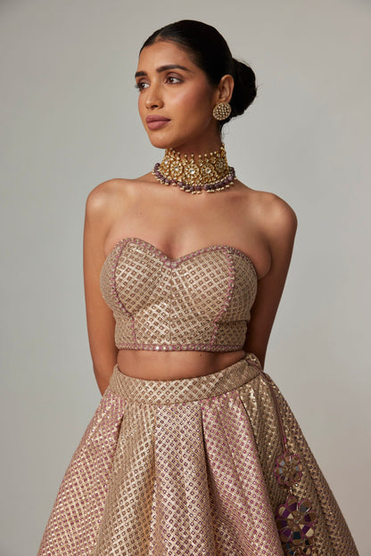 DEEP BEIGE MULTICOLOR CORSET WITH SKIRT