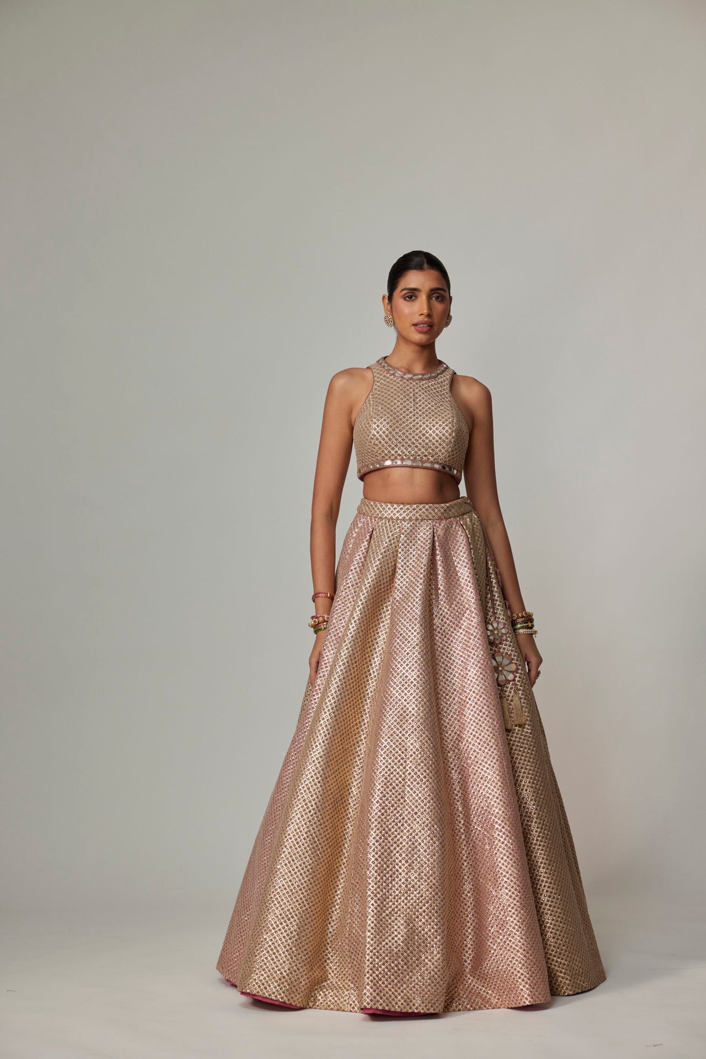 DEEP BEIGE MULTICOLOR WITH CROP TOP