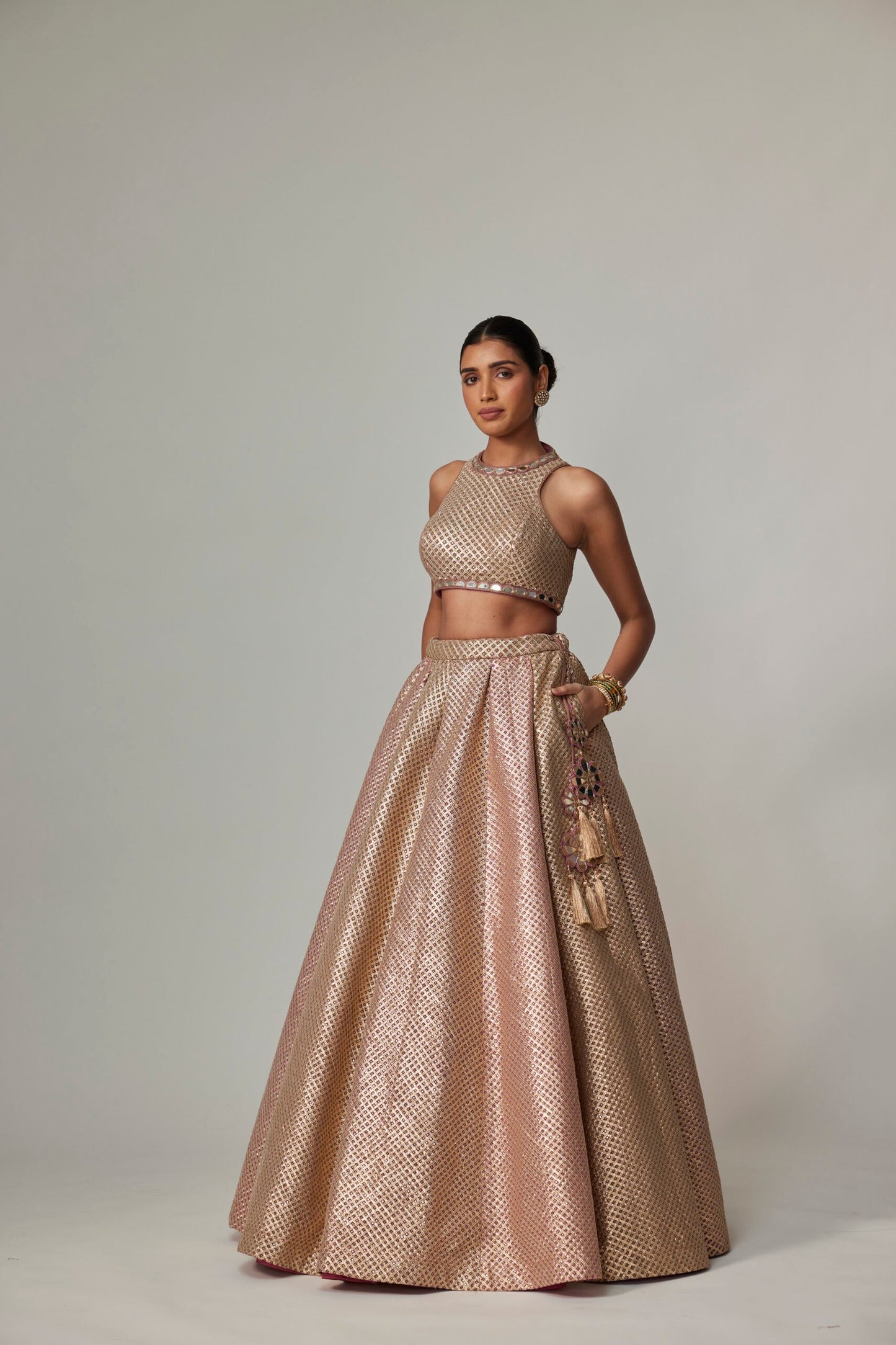 DEEP BEIGE MULTICOLOR WITH CROP TOP
