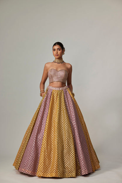 Mustard Multicolour Corset Skirt Set