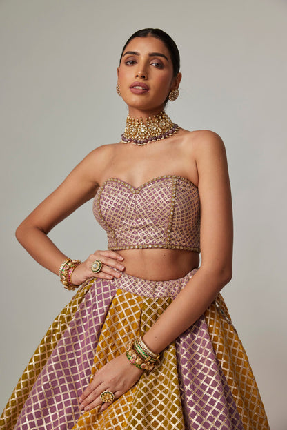 Mustard Multicolour Corset Skirt Set