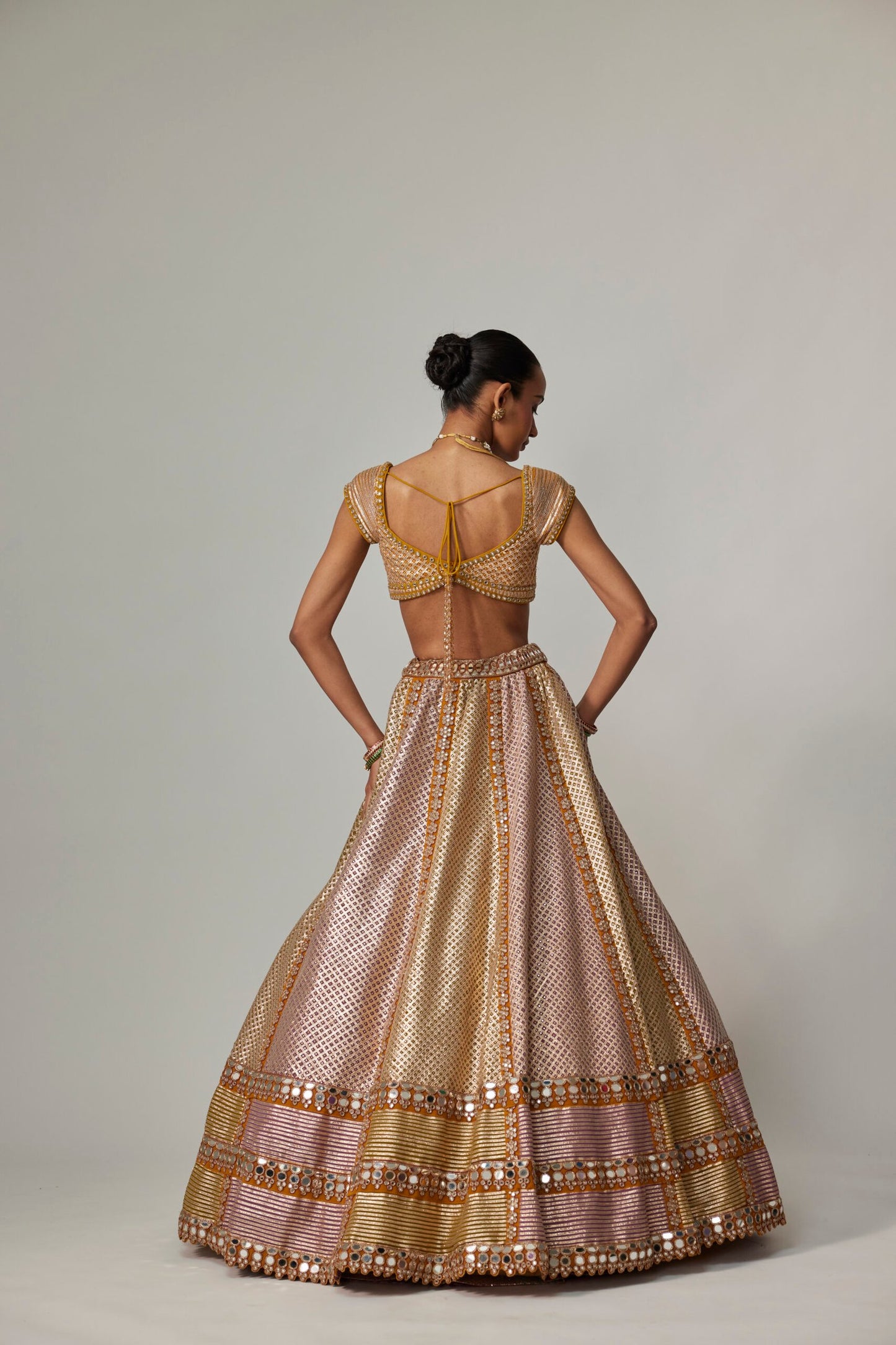 Mustard Multicolour Heavy Metallic Lehenga With Green Dupatta