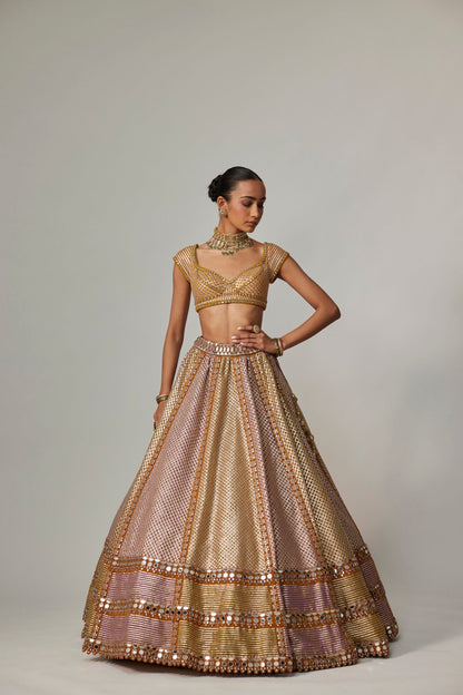Mustard Multicolour Heavy Metallic Lehenga With Green Dupatta