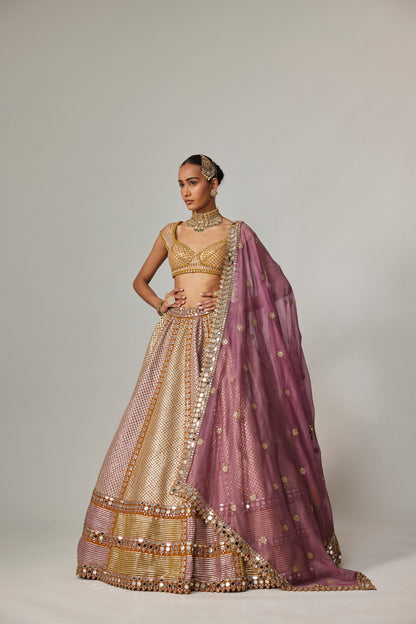Mustard Multicolour Heavy Metallic Lehenga With Green Dupatta