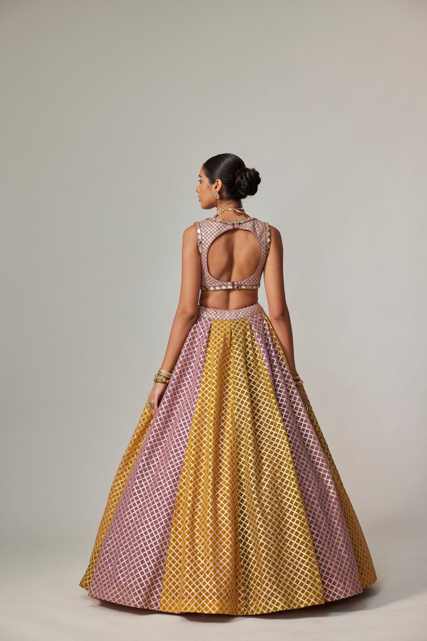 Mustard Multicolour skirt With Crop Top