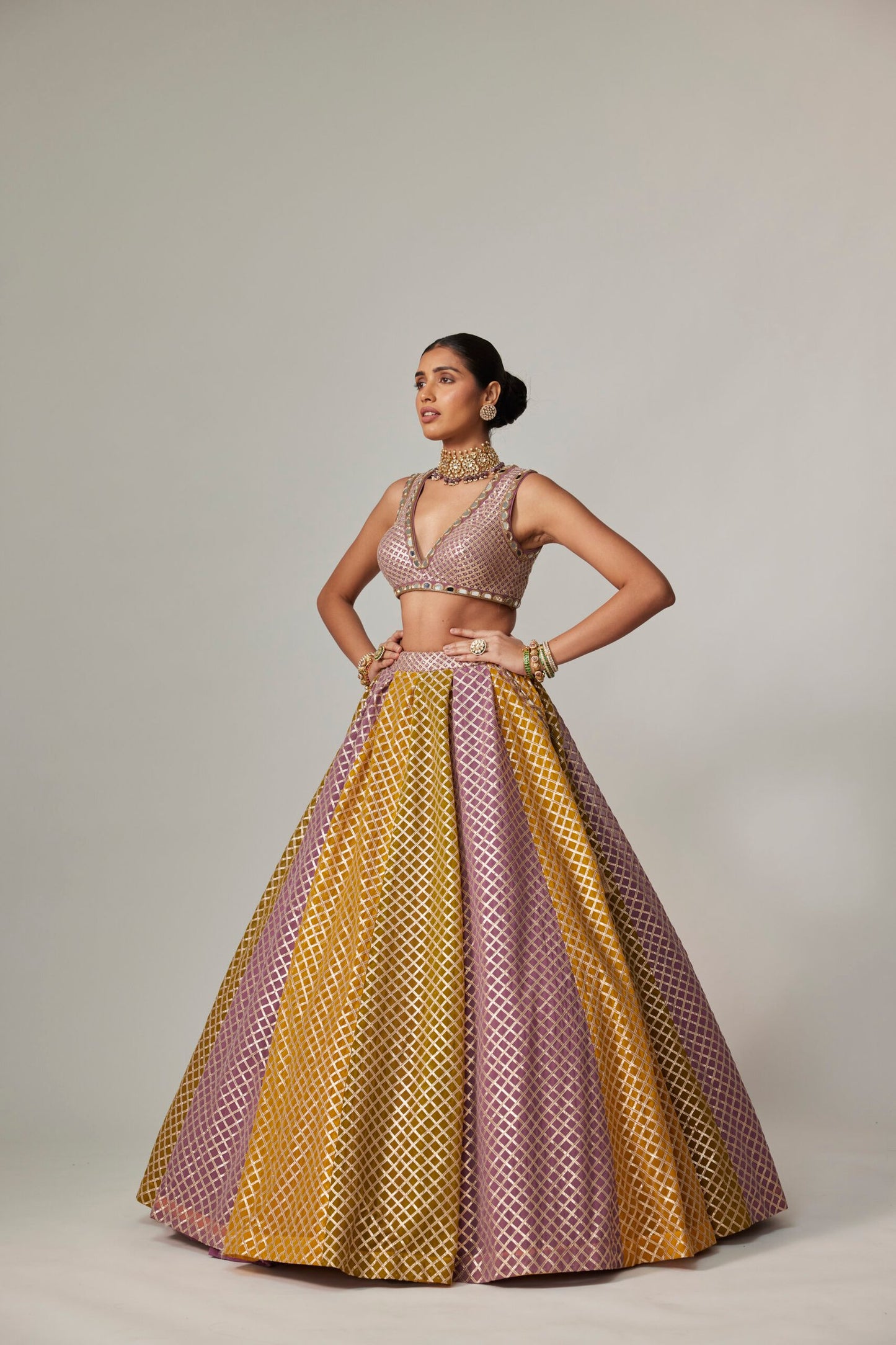 Mustard Multicolour skirt With Crop Top