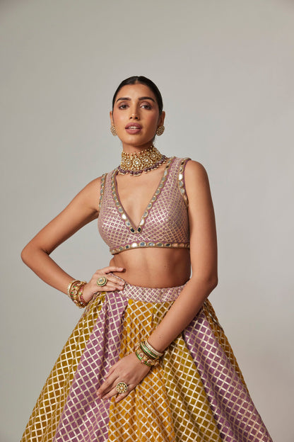 Mustard Multicolour skirt With Crop Top