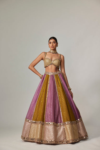Green Multicolour Sequin Scattered Lehenga Set