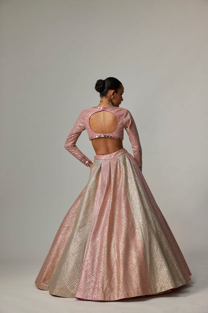 DARK BLUSH MULTICOLOR METALLIC GOTA LEHENGA WITH DARK BLUSH DUPATTA