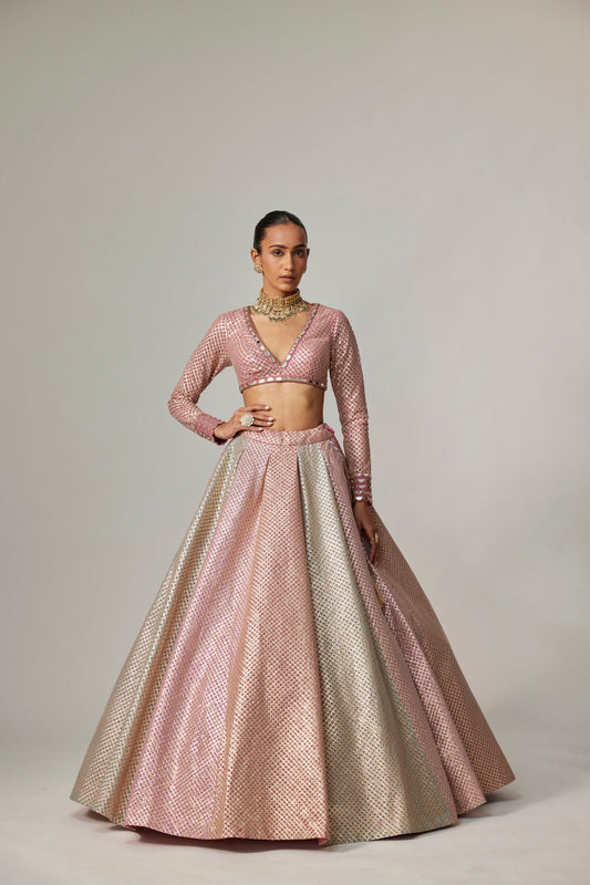 DARK BLUSH MULTICOLOR METALLIC GOTA CROP TOP SKIRT
