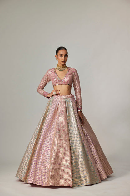 DARK BLUSH MULTICOLOR METALLIC GOTA LEHENGA WITH DARK BLUSH DUPATTA
