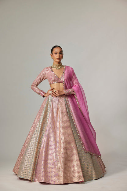 DARK BLUSH MULTICOLOR METALLIC GOTA LEHENGA WITH DARK BLUSH DUPATTA