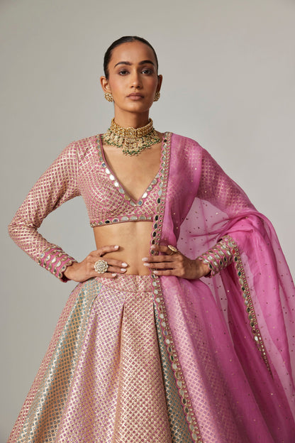 DARK BLUSH MULTICOLOR METALLIC GOTA LEHENGA WITH DARK BLUSH DUPATTA